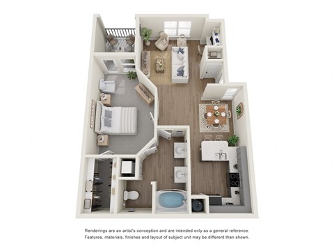 Floor plan for 1 bed, 1 bath, 855 sqft